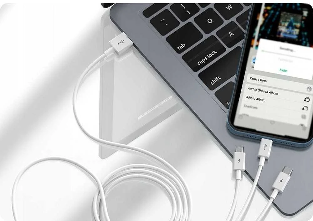 Kabelis Baseus Superior iš USB į microUSB+Lightning+Type-C 3.5A 1.5m baltas CAMLTYS-02