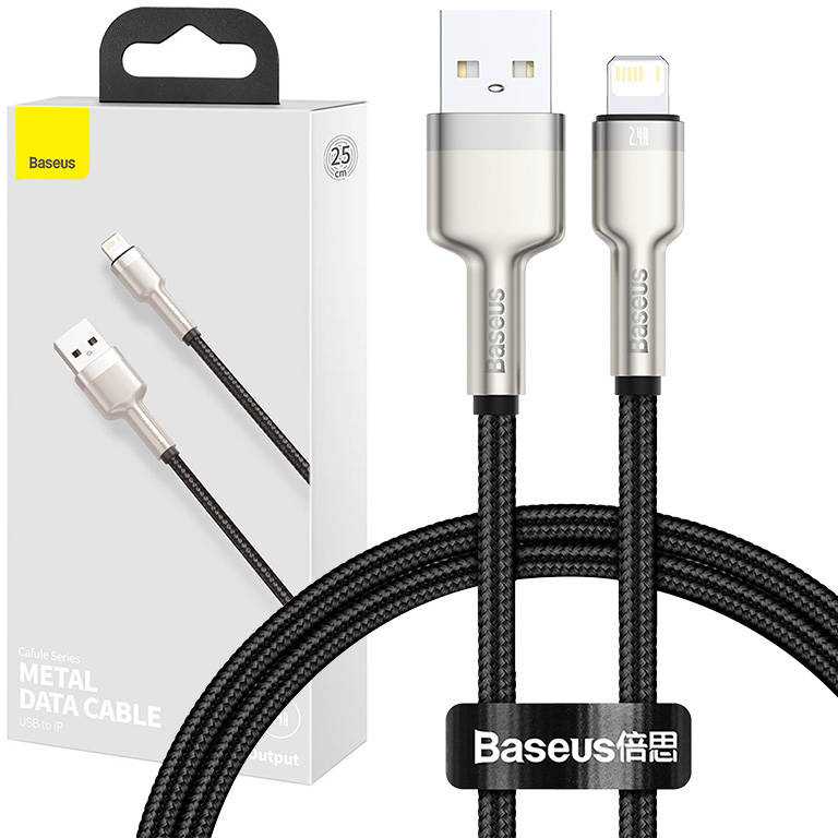 Baseus Cafule USB - Lightning kabelis 2.4A 0.25m - Juodas