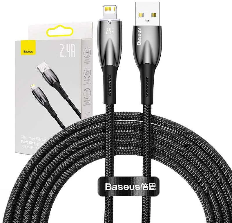 USB laidas, skirtas Lightning Baseus Glimmer Series, 2.4A, 2m (juodas)