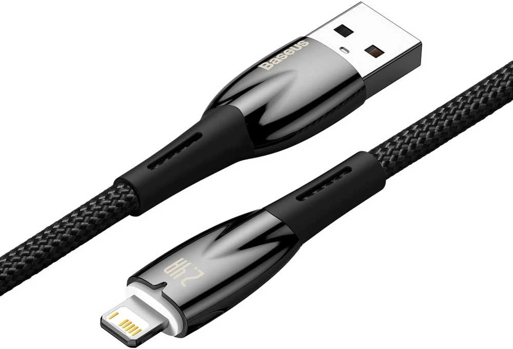 USB laidas, skirtas Lightning Baseus Glimmer Series, 2.4A, 2m (juodas)