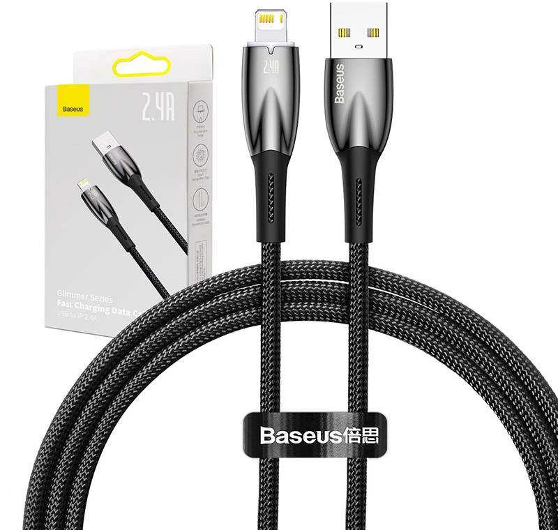 USB laidas, skirtas Lightning Baseus Glimmer Series, 2.4A, 1m (juodas)