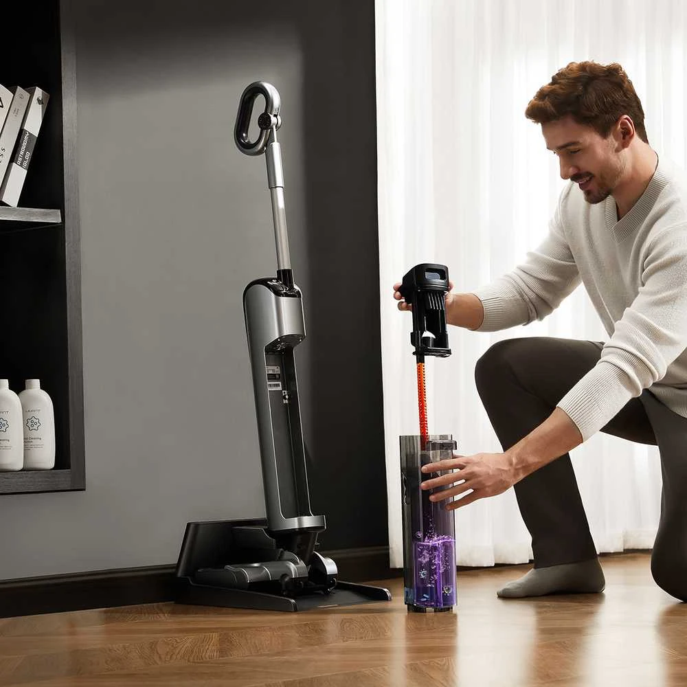 UWANT D700 Vertikalus dulkių siurblys su šluostymo funkcija ir įkrovimo stotele, pilkos spalvos