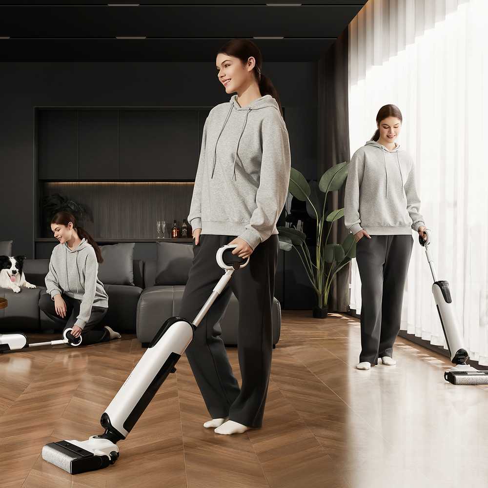 UWANT D700 Vertikalus dulkių siurblys su šluostymo funkcija ir įkrovimo stotele, baltos spalvos