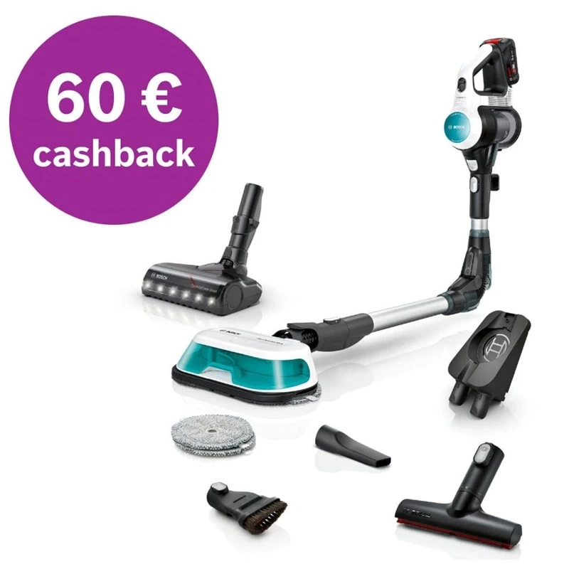 Bosch BCS71HYG1 Įkraunamas 2 viename vakuumas dulkių siurblys ir šluostė, Unlimited 7 ProHygienic Aqua, Baltas