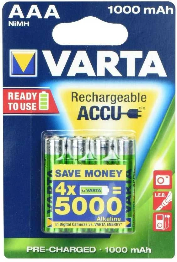 VARTA HR03 AAA įkraunamos baterijos 1000 mAh 05703, 4 vnt., žalia, geltona