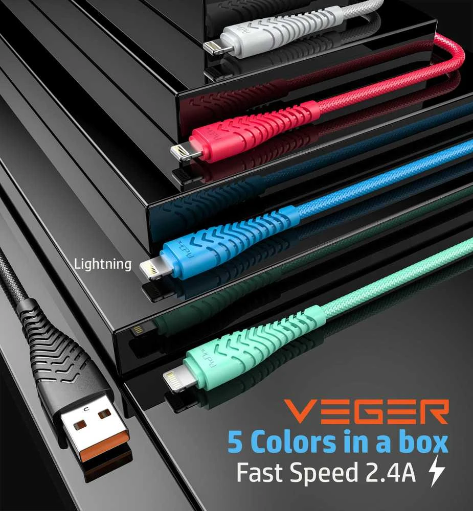 USB A į Lightning kabelis VEGER 2,4A V105 1,2 m juodas