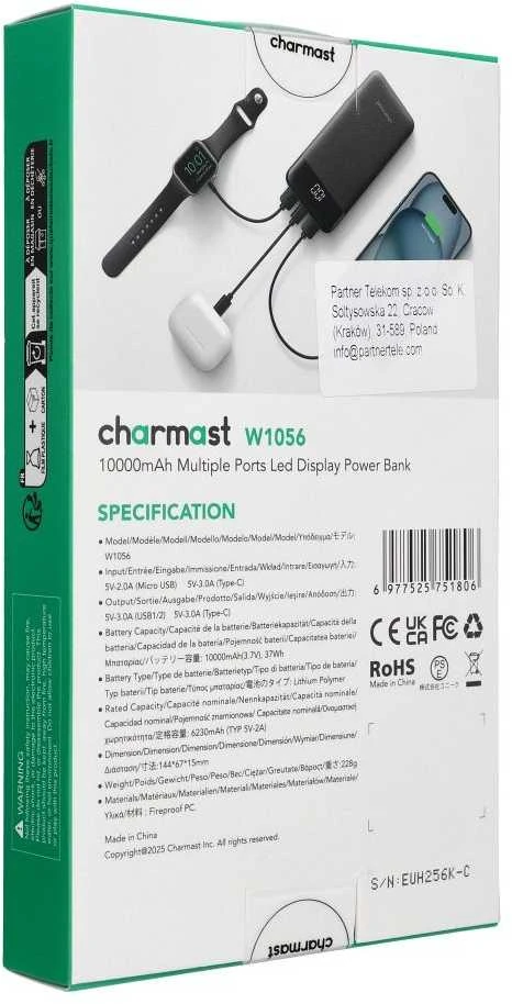 Veger Išorinė baterija Charmast W1056 10000 mAh 3A juoda