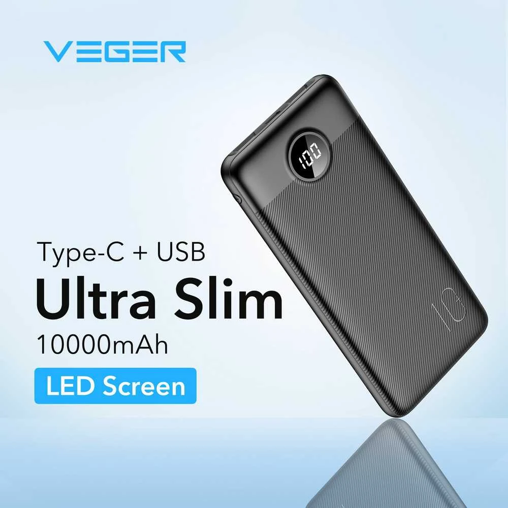 Powerbank Veger L10S (W1105PD) PD QC3.0 2A 20W 10000 mAh juodas