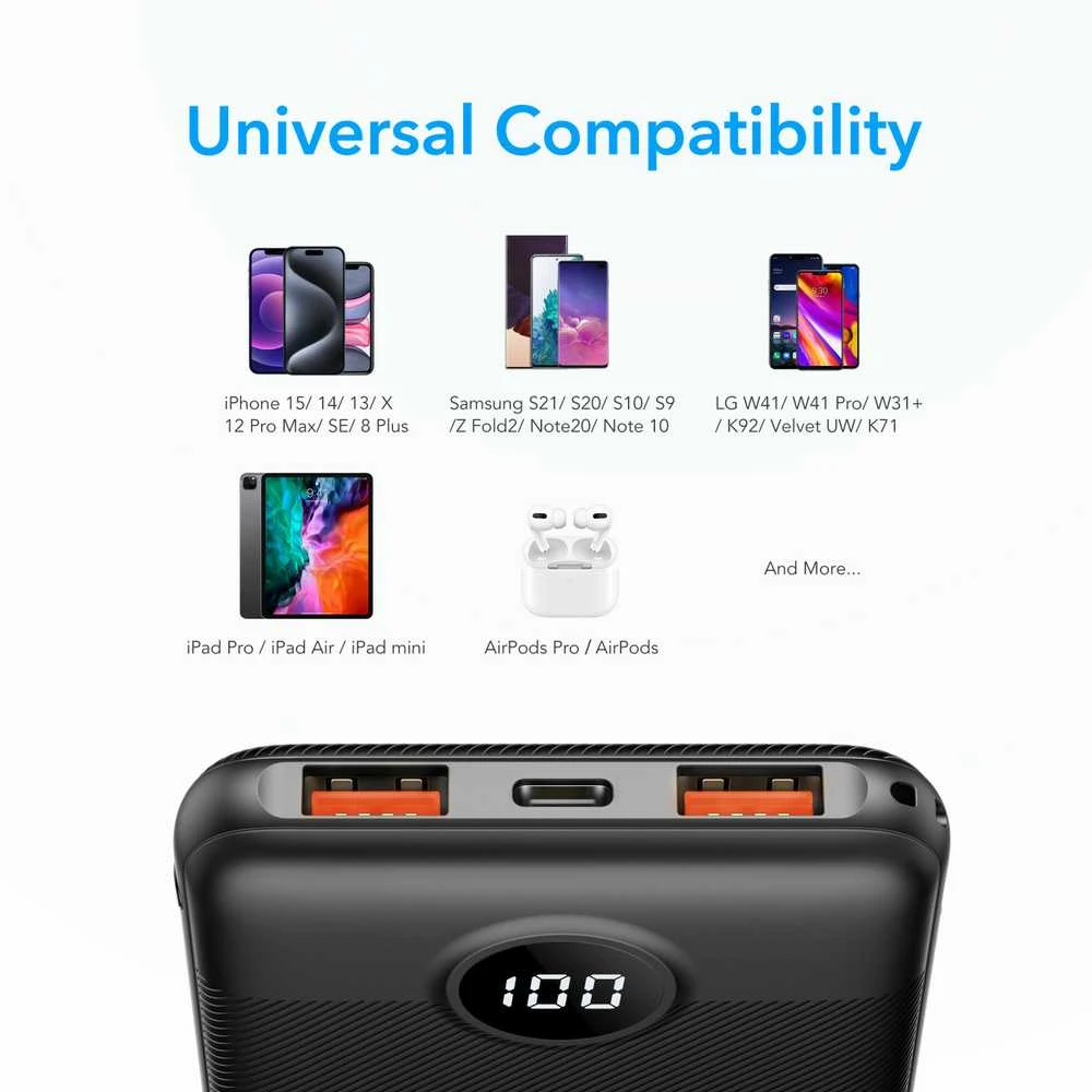 Powerbank Veger L10S (W1105PD) PD QC3.0 2A 20W 10000 mAh juodas