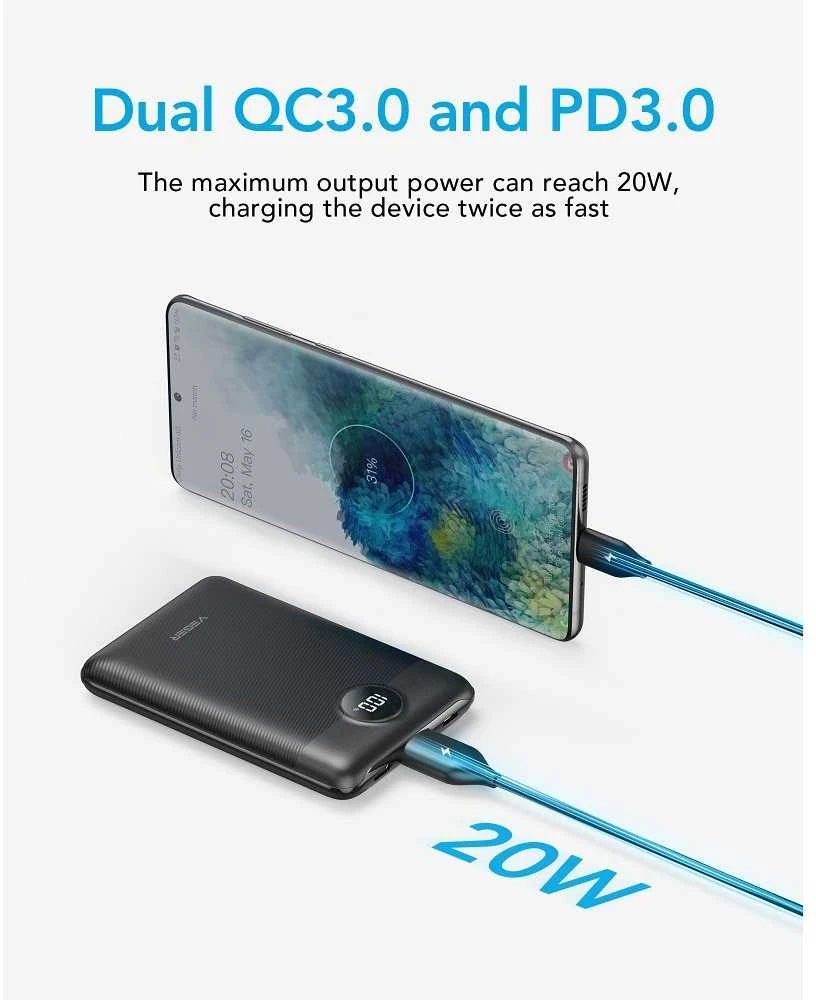 Išorinė baterija POWER BANK VEGER S11 10000mAh (Type-C; MicroUSB; 22.5W) juoda