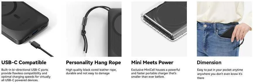 Išorinė baterija POWER BANK VEGER (VP1151) 10000mAh su belaidžiu įkrovikliu (Magsafe 15W) balta