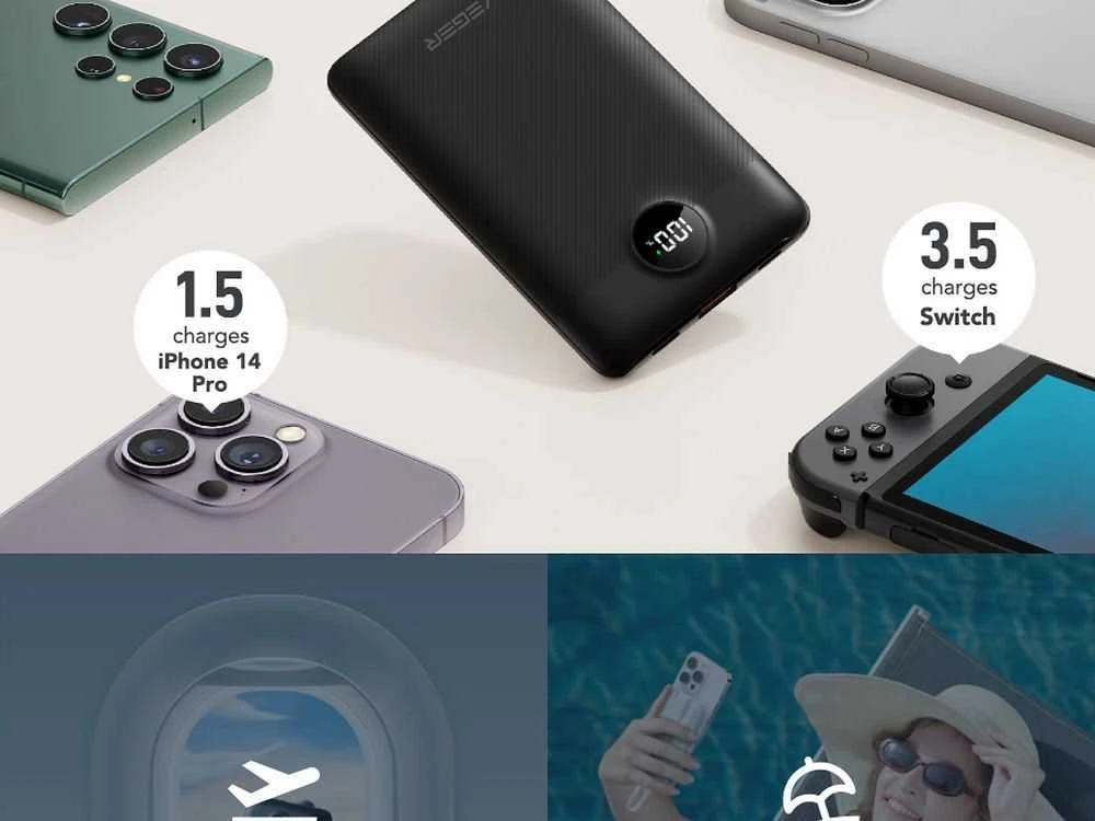 Nešiojamoji baterija Veger C11 (W1170) PD QC3.0 2A 22,5W 10000 mAh su integruotais laidais USB C / Lightning juodas