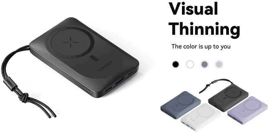Išorinė baterija POWER BANK VEGER (VP1151) 10000mAh su belaidžiu įkrovikliu (Magsafe 15W) balta