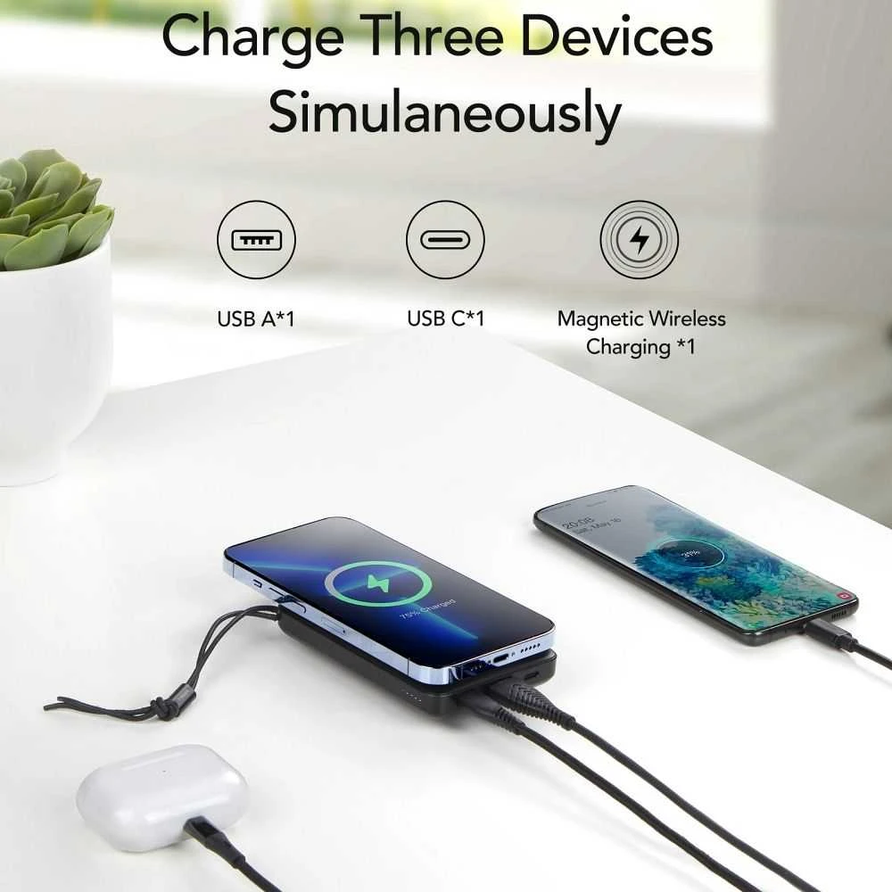 Išorinė baterija POWER BANK VEGER (VP1151) 10000mAh su belaidžiu įkrovikliu (Magsafe 15W) balta
