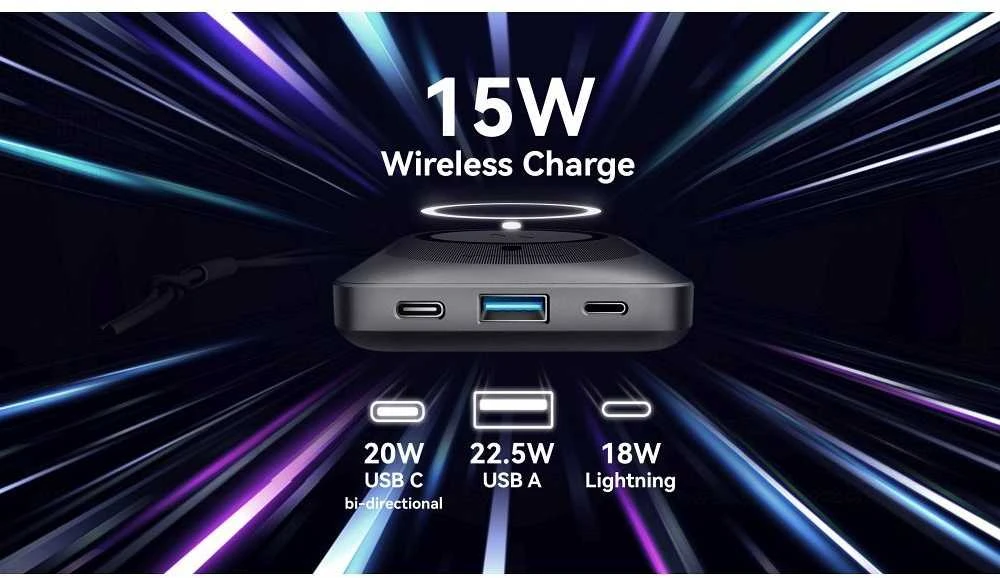 Išorinė baterija POWER BANK VEGER (VP1151) 10000mAh su belaidžiu įkrovikliu (Magsafe 15W) balta