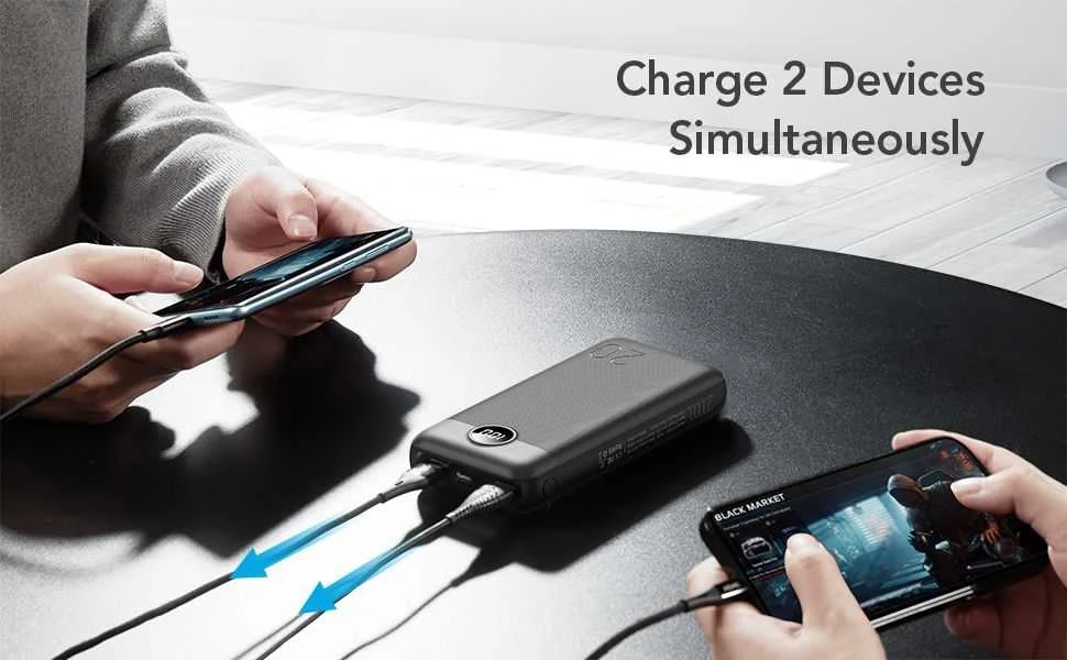 Išorinė baterija POWER BANK VEGER (L20S) 20000mAh (2xUSB; 1xType-C; QC3.0 20W) juoda