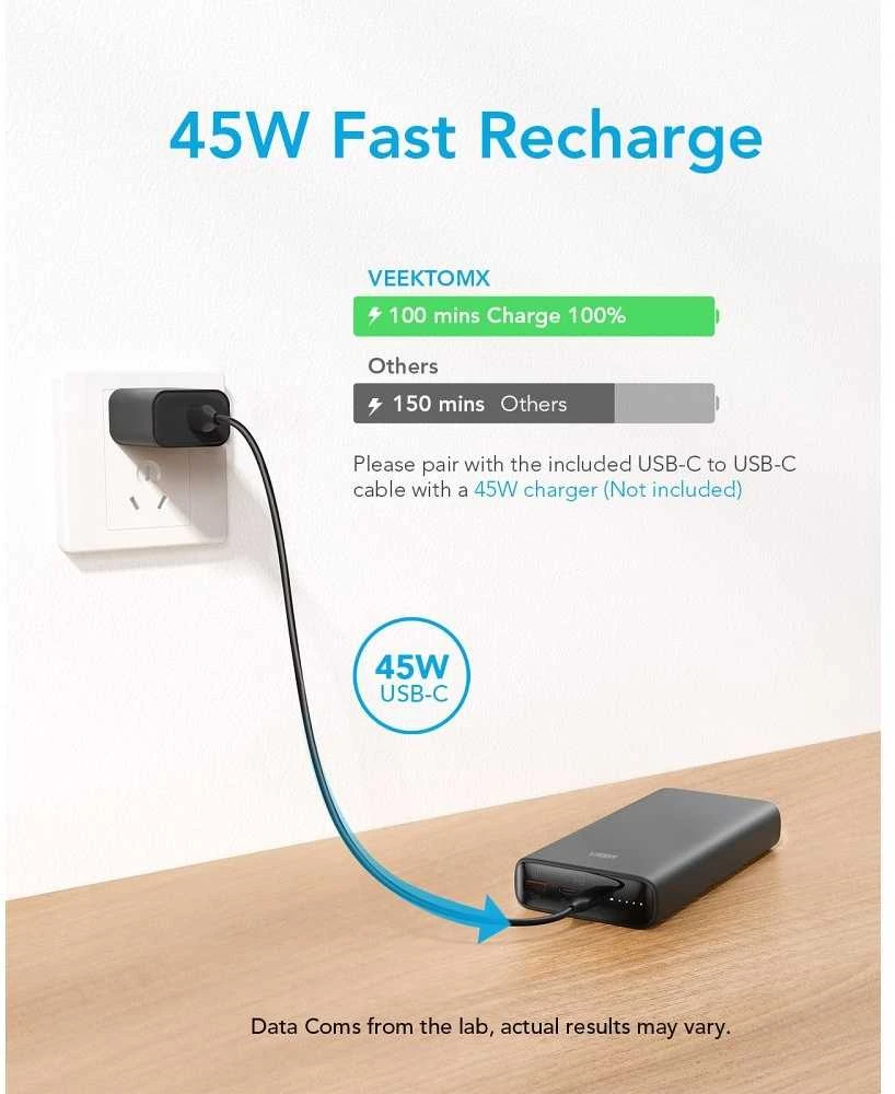Powerbank Veger T100 (W2032C-100) PD QC3.0 5A 100W 20000 mAh juodas