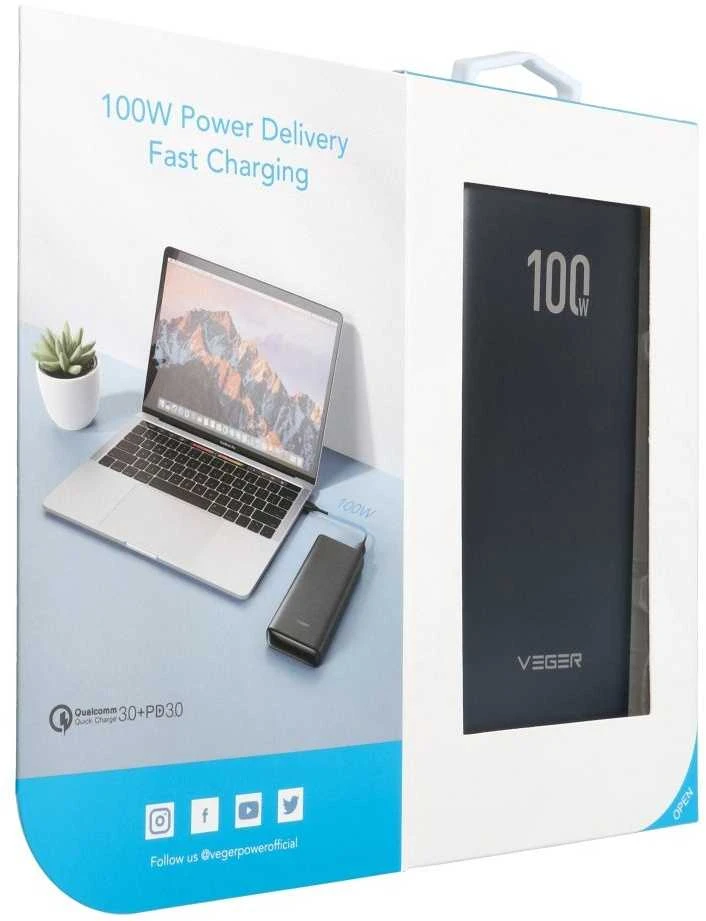 Powerbank Veger T100 (W2032C-100) PD QC3.0 5A 100W 20000 mAh juodas