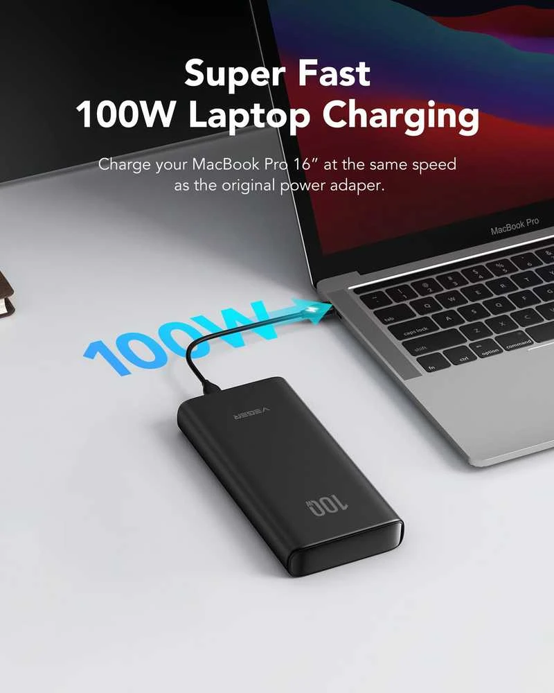 Powerbank Veger T100 (W2032C-100) PD QC3.0 5A 100W 20000 mAh juodas