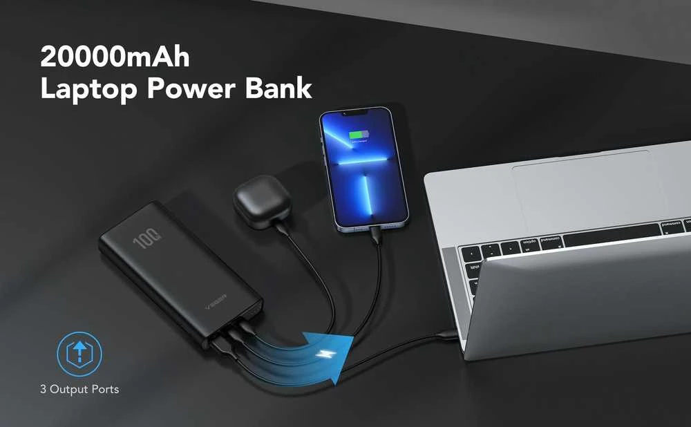Powerbank Veger T100 (W2032C-100) PD QC3.0 5A 100W 20000 mAh juodas