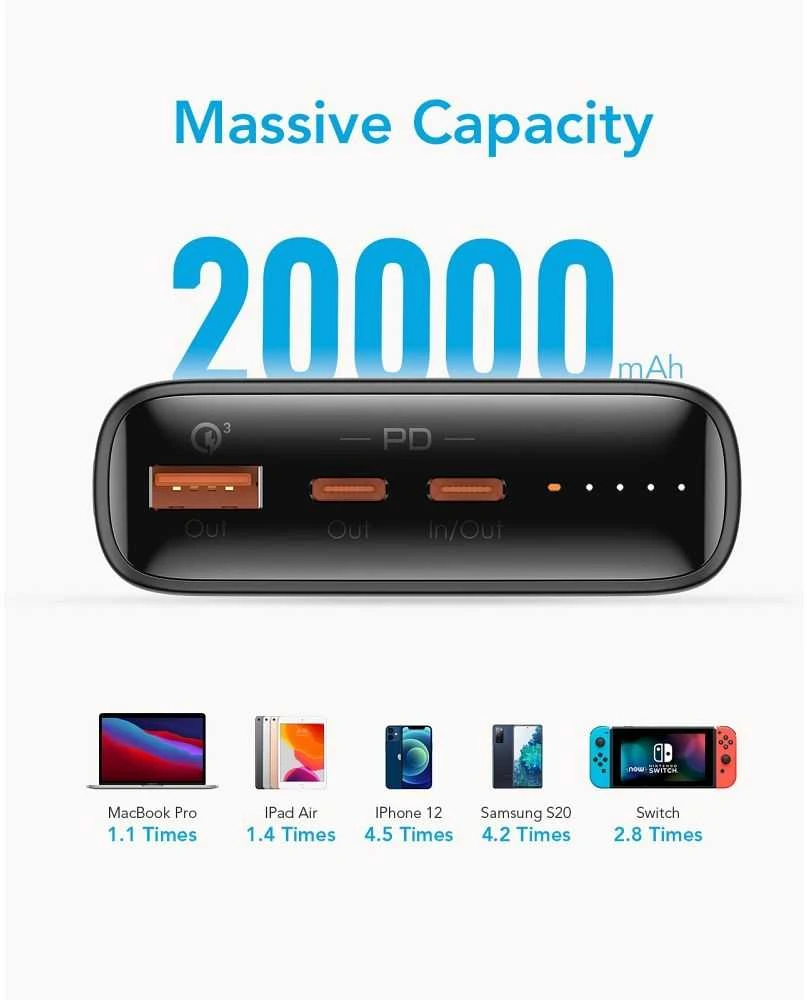 Powerbank Veger T100 (W2032C-100) PD QC3.0 5A 100W 20000 mAh juodas