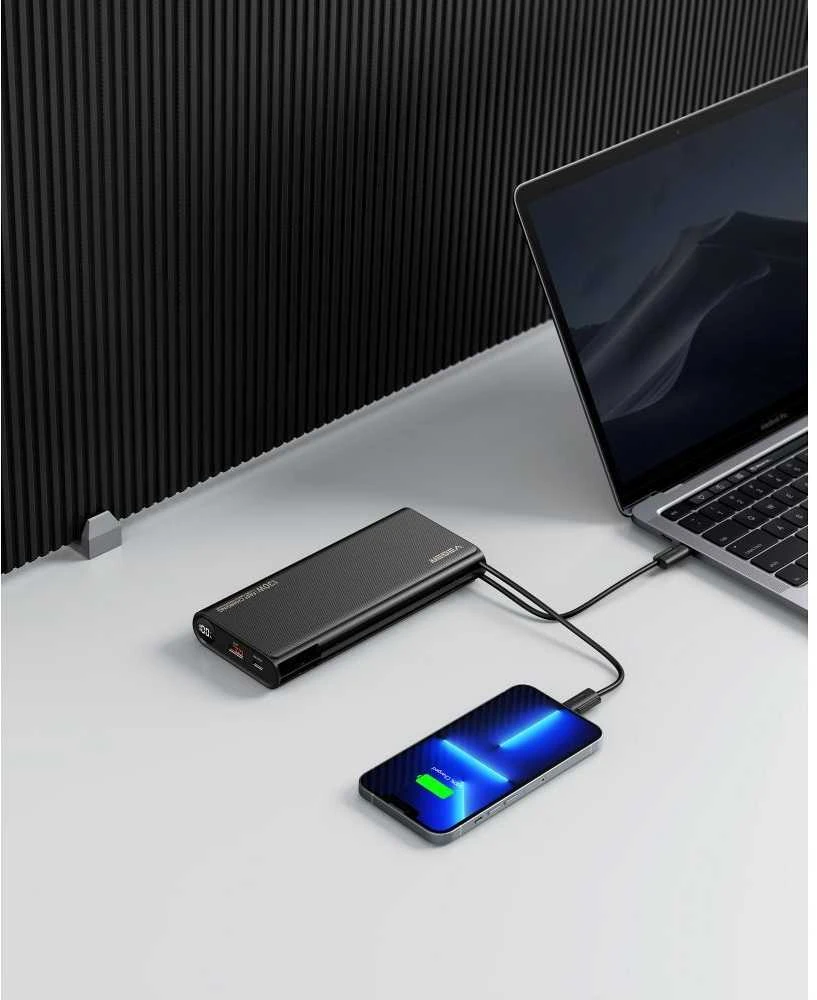 Nešiojamoji baterija Veger TCE130 (W2503) PD 130W 25000 mAh su integruotais C tipo laidais / Lightning juodas