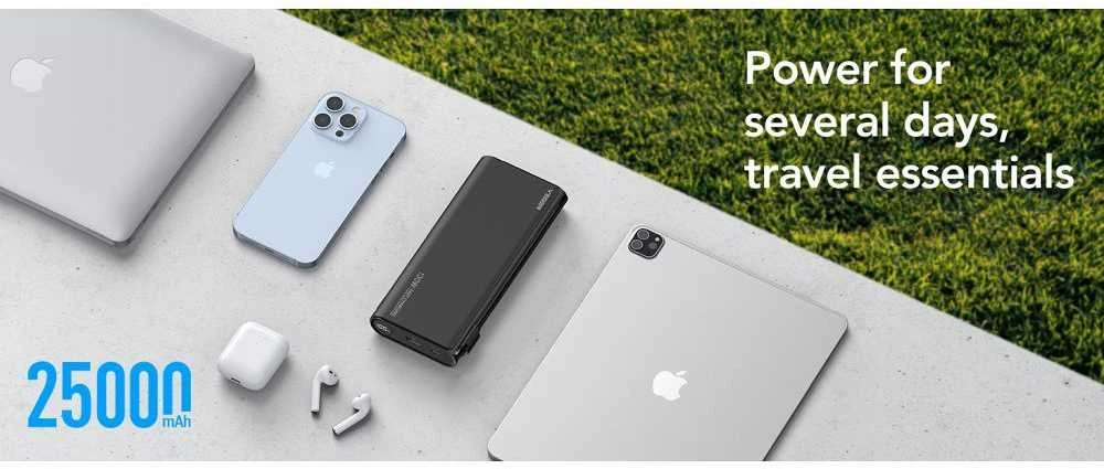Nešiojamoji baterija Veger TCE130 (W2503) PD 130W 25000 mAh su integruotais C tipo laidais / Lightning juodas