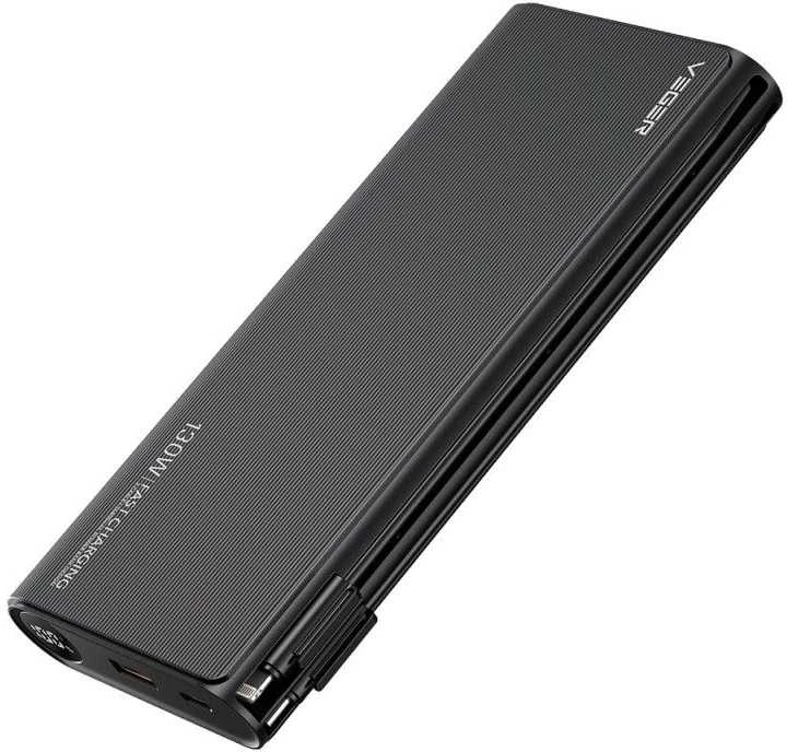 Nešiojamoji baterija Veger TCE130 (W2503) PD 130W 25000 mAh su integruotais C tipo laidais / Lightning juodas