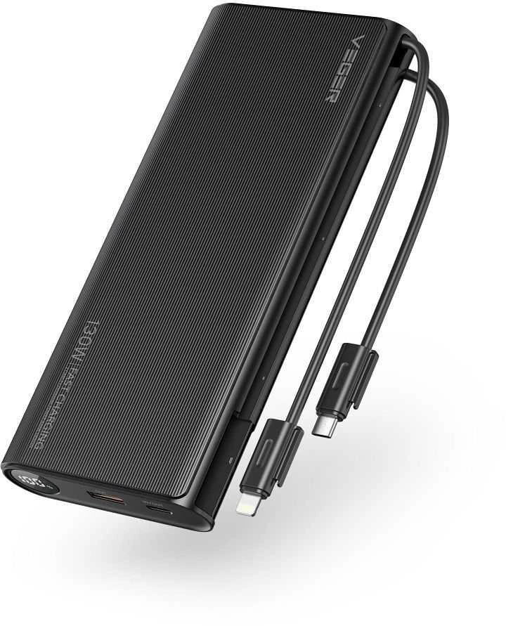 Nešiojamoji baterija Veger TCE130 (W2503) PD 130W 25000 mAh su integruotais C tipo laidais / Lightning juodas