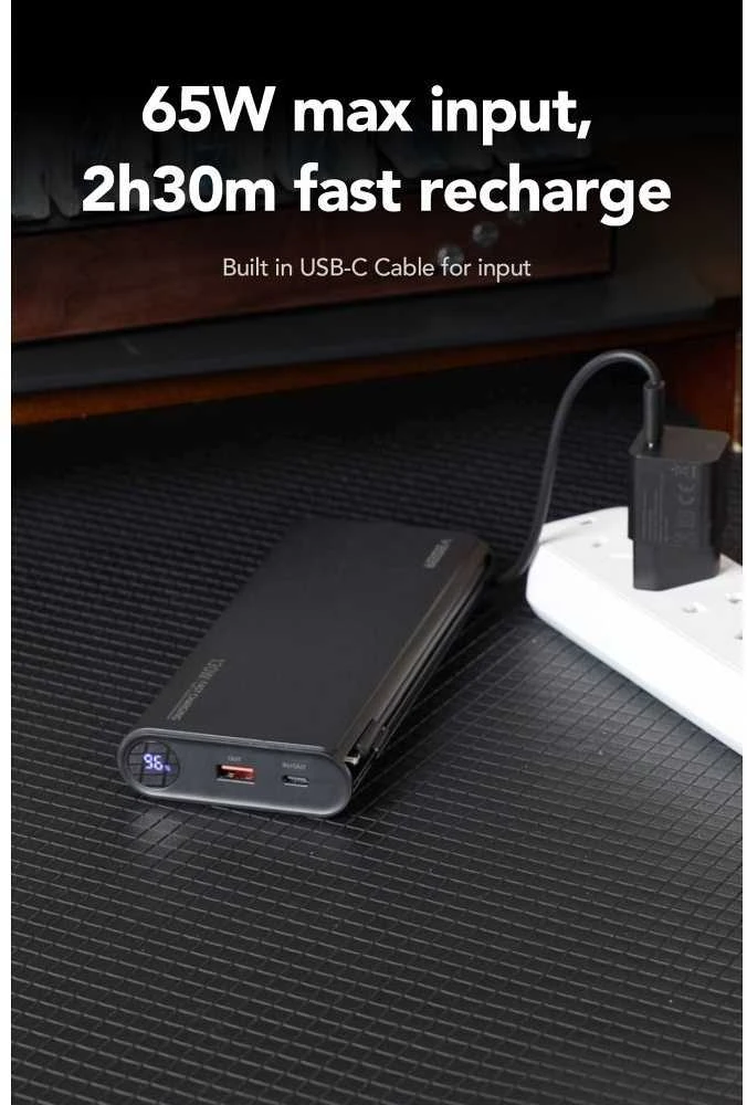 Nešiojamoji baterija Veger TCE130 (W2503) PD 130W 25000 mAh su integruotais C tipo laidais / Lightning juodas