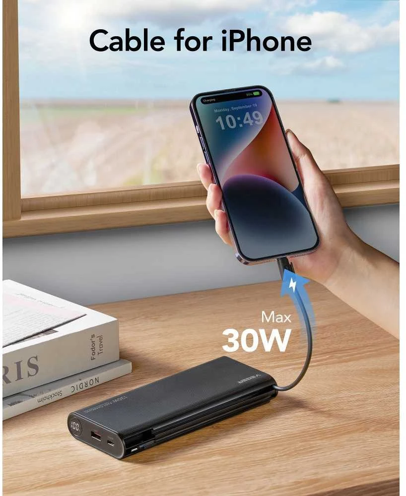 Nešiojamoji baterija Veger TCE130 (W2503) PD 130W 25000 mAh su integruotais C tipo laidais / Lightning juodas