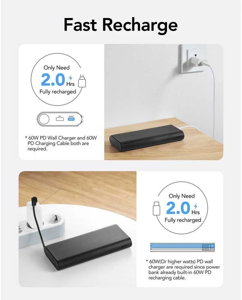 Nešiojamoji baterija Veger TCE130 (W2503) PD 130W 25000 mAh su integruotais C tipo laidais / Lightning juodas