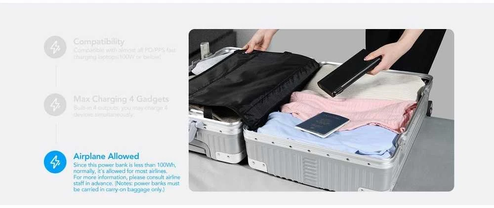 Nešiojamoji baterija Veger TCE130 (W2503) PD 130W 25000 mAh su integruotais C tipo laidais / Lightning juodas