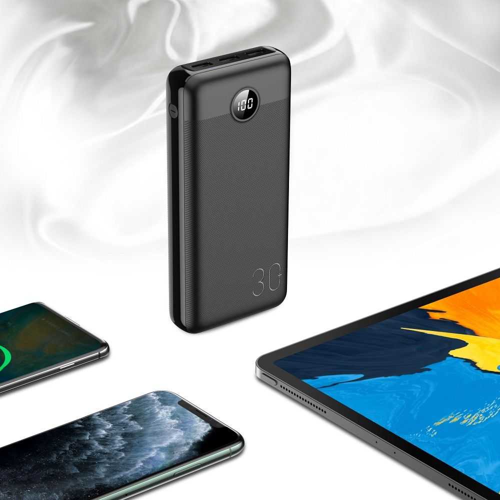 Išorinė baterija POWER BANK VEGER (W3008PD) 30000mAh (3xUSB; 1xType-C; QC3.0 20W) juoda