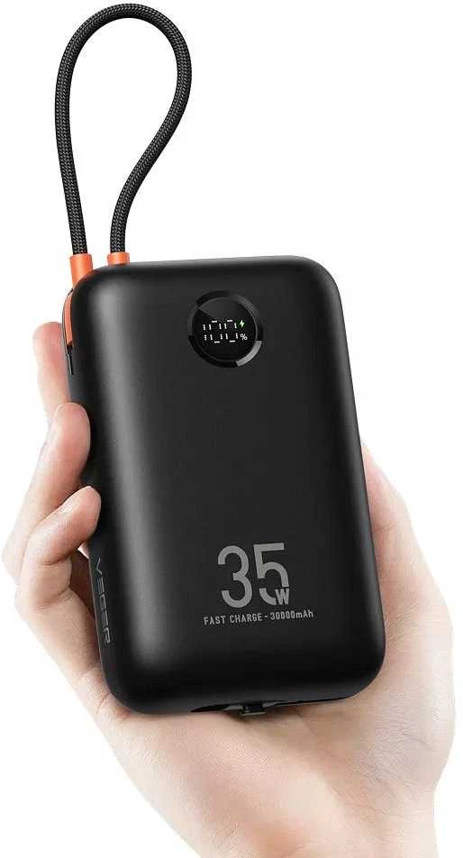 Išorinė baterija Veger K3 (W3018) PD QC3.0 35W 30000 mAh su integruotais C tipo laidais / Lightning juodas