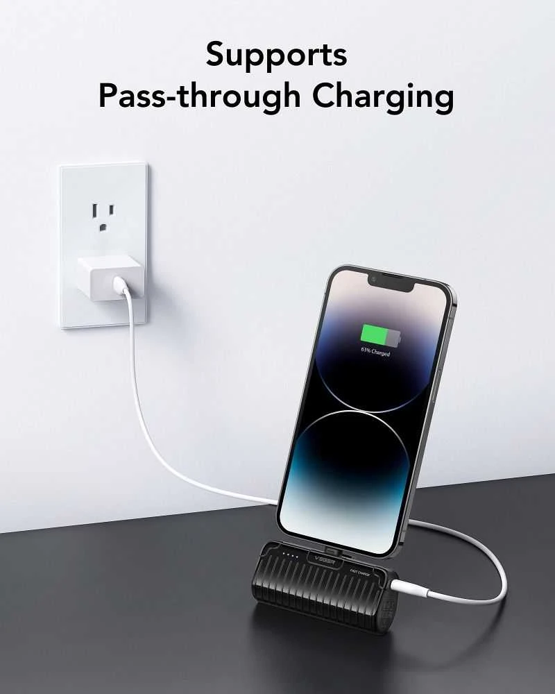 Nešiojamoji baterija Veger PlugOn (W0558P) PD QC3.0 2,4A 20W 5000 mAh su integruota jungtimi Lightning juodas