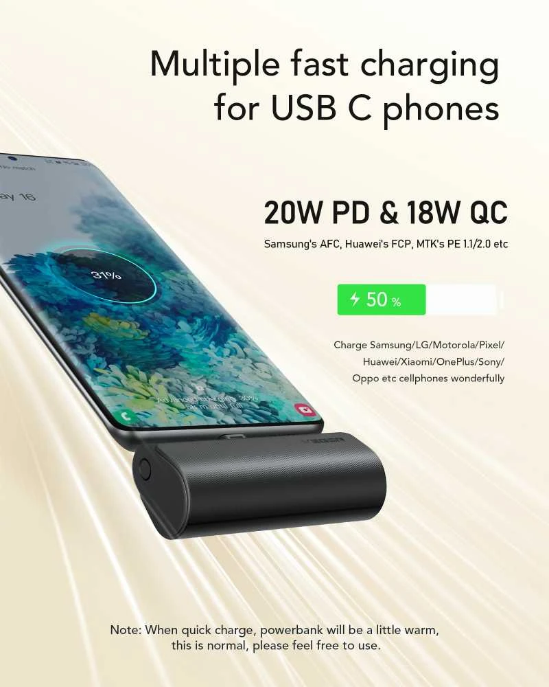 Išorinė baterija POWER BANK VEGER PlugOn (W0556P) type-C 5000mAh (20W) juoda
