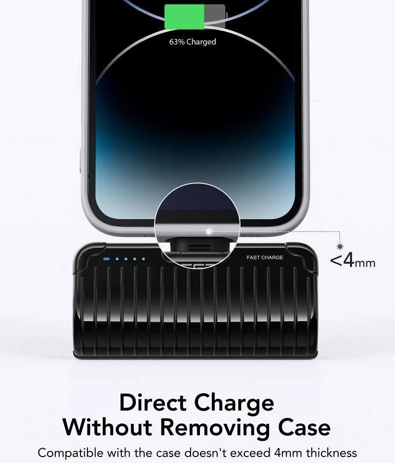 Nešiojamoji baterija Veger PlugOn (W0558P) PD QC3.0 2,4A 20W 5000 mAh su integruota jungtimi Lightning juodas