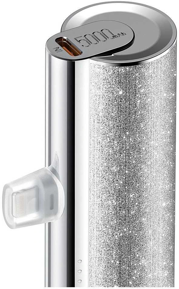Nešiojamoji baterija Veger PlugOn (W0573) PD QC3.0 2,4A 12W 5000 mAh su integruota USB C jungtimi, sidabrinis