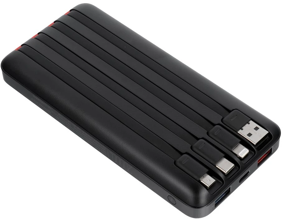 Nešiojamoji baterija Charmast W2089 PD3.0 3A 22,5W 20000 mAh su integruotais laidais USB A / USB C / Lightning / Micro USB juodas