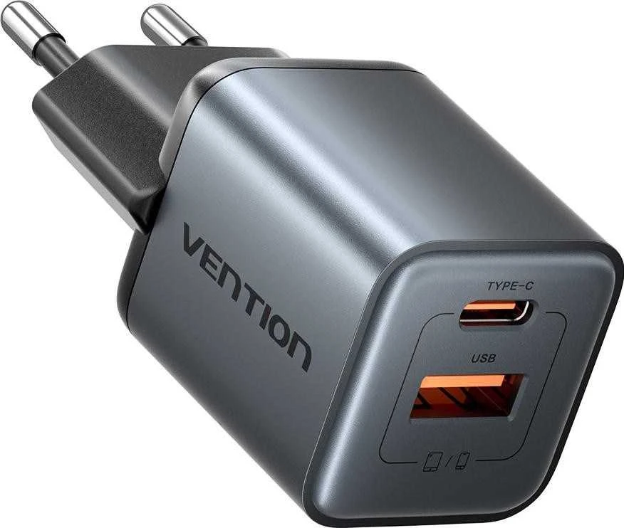 Vention 30W - įkroviklis su GaN technologija, 1x USB-A, 1x USB-C (juodas)