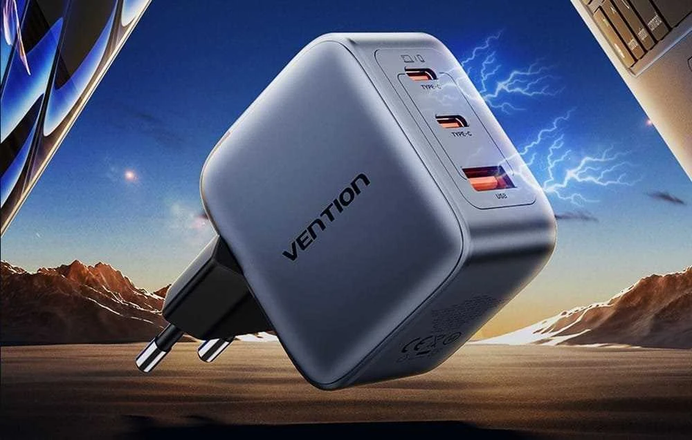 „Vention“ 70 W „GaN PD“ įkroviklis, 1 x USB-A, 2 x USB-C, juodas