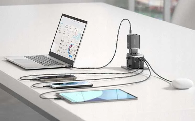 Vention FJFB0 GaN 2xUSB-C 2xUSB-A universalus kelioninis adapteris 65W (juodas)