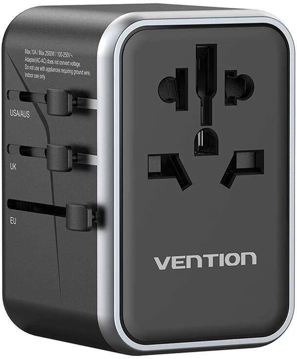 Vention FJFB0 GaN 2xUSB-C 2xUSB-A universalus kelioninis adapteris 65W (juodas)