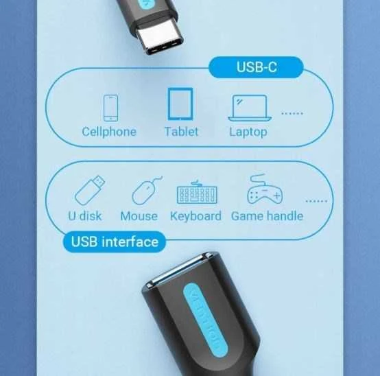 „Vention“ USB 3.1 (1 kartos) C tipo kištukas į A tipo kištuką OTG kabelis, 0,15 m, juodas, PVC tipo