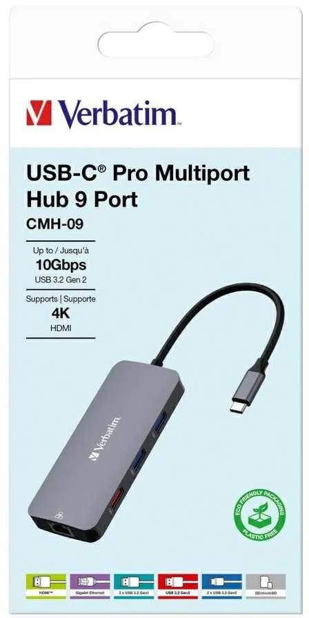 Verbatim CMH-09 C tipo USB 10000 Mbit/ai Sidabras