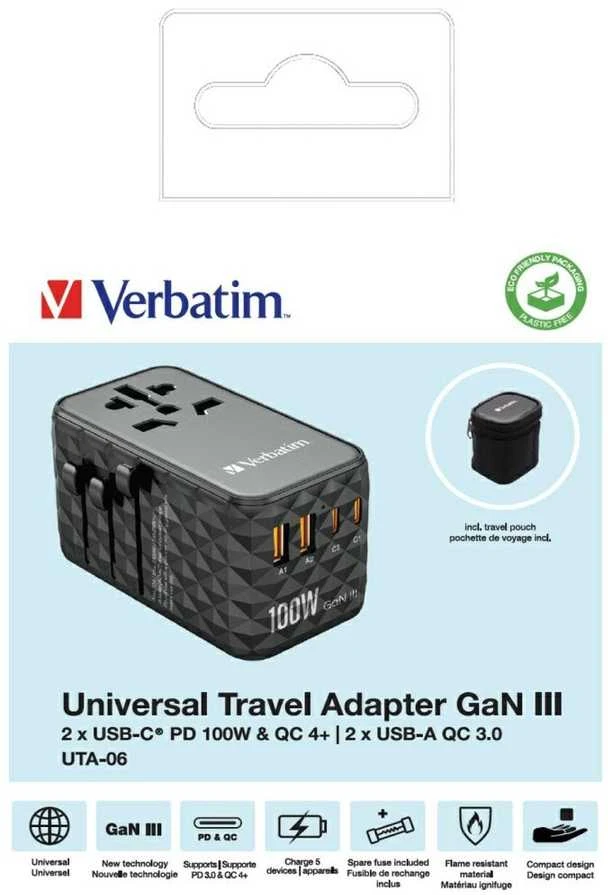 Verbatim GaN III Uni.Travel Adap 100W Welt-zu-Welt UTA-06 32121