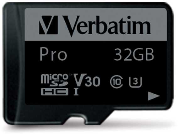 Verbatim Atminties kortelė Micro SD 32GB + adapter Pro U3 juodos spalvos 47041