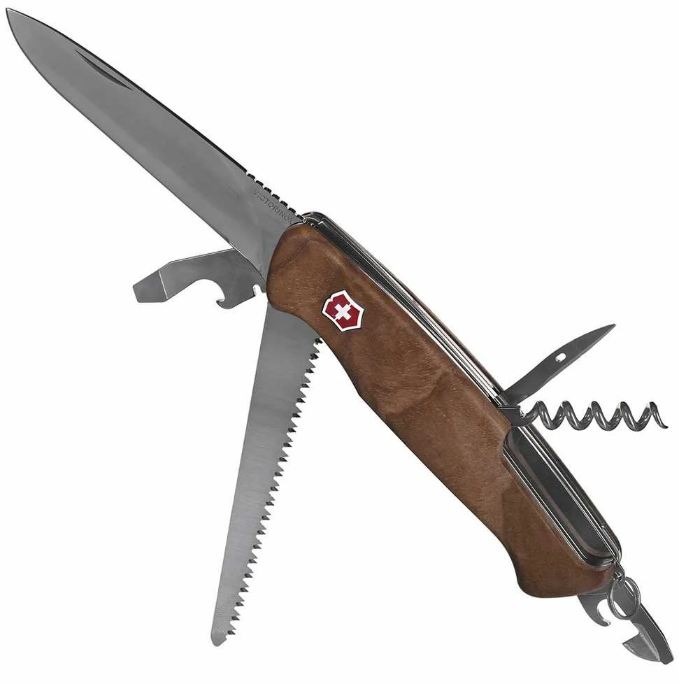 Šveicarija Victorinox Ranger 55 Wood kišeninis peilis su riešutmedžio kriaunomis