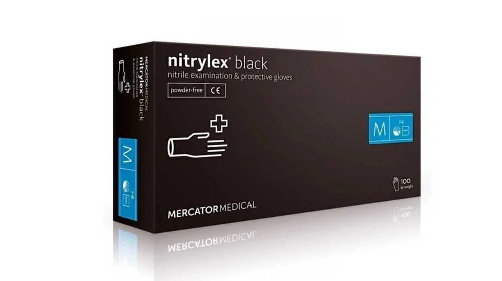 Mercator Vienkartinės pirštinės NITRYLEX PF, nitrilinės, nepudruotos, juodos spalvos, M, 100 vnt.